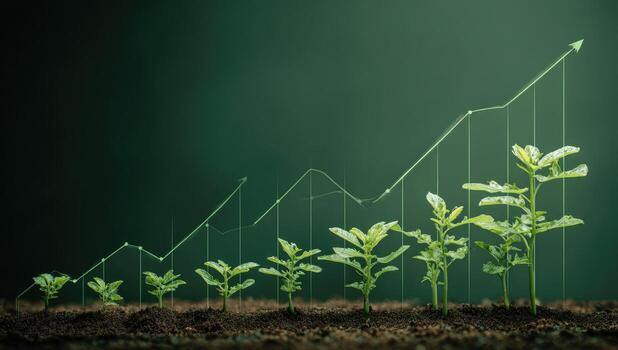 Growth chart with green plants and a graph photo