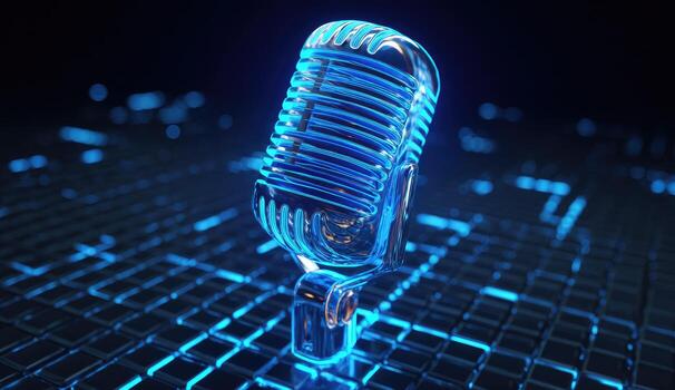 A microphone on a blue background photo