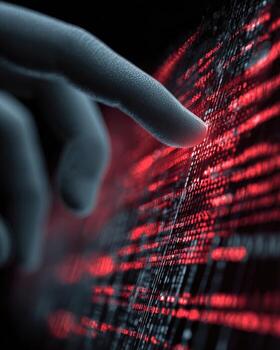 A finger is touching a red and black screen photo