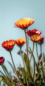 A group of flowers with yellow and red petals photo