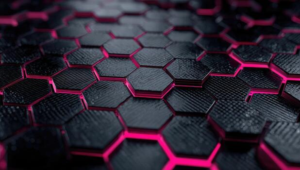 Black and pink hexagonal background with a red light photo