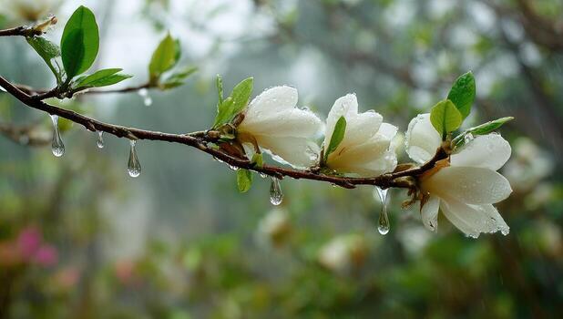 White flowers with rain drops on them photo