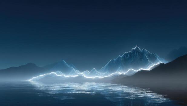 A mountain range with a lightening bolt coming out of it photo