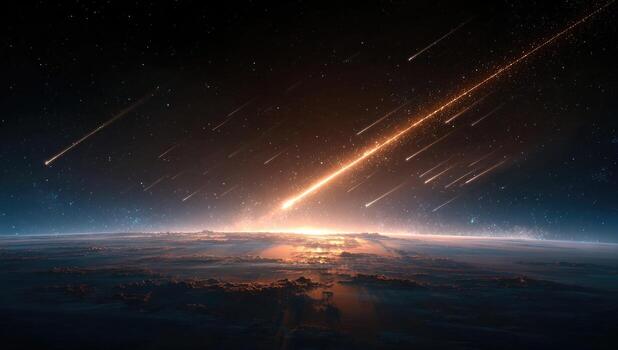 An image of a comet flying over the earth photo