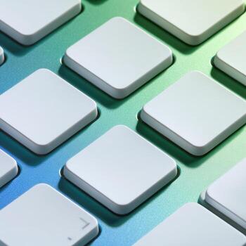 Close up of white computer keyboard with blue and green background photo
