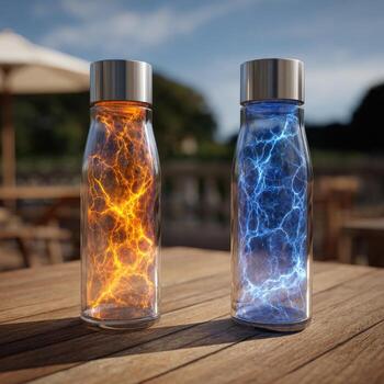 Two water bottles with lightning inside photo