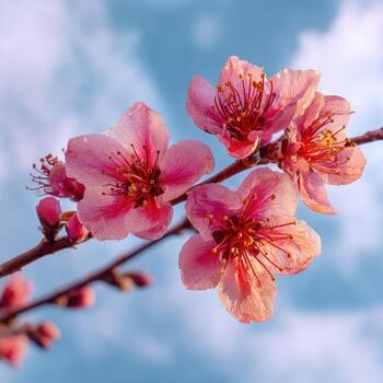 un rama de melocotón flores con un azul cielo en el antecedentes foto