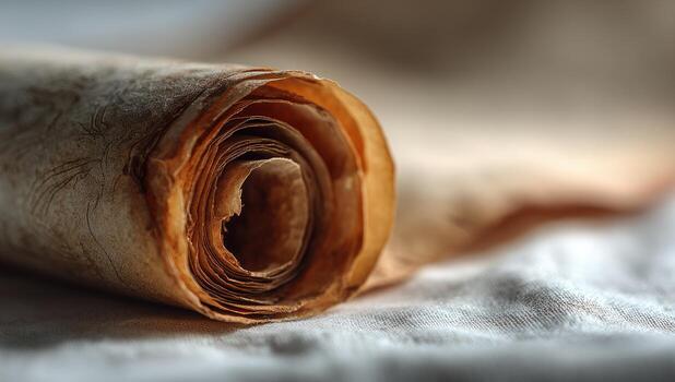 A rolled up piece of paper laying on a bed photo