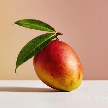 A mango with a leaf on top photo
