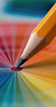 A pencil is in the middle of a color wheel photo