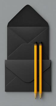 An envelope with two pencils and a black envelope photo