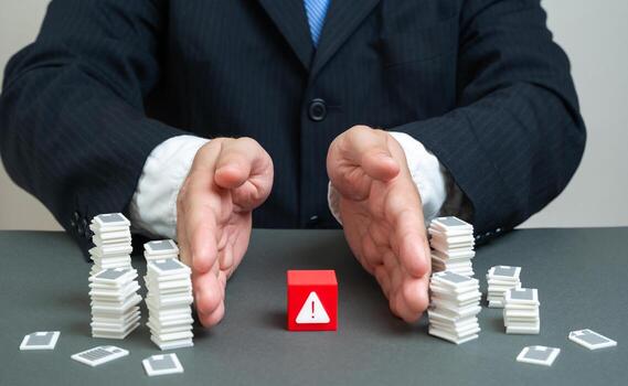 Businessman finds a problem among mountains of papers and reports. Big data and methods for processing it. Information overload, data analytics, digital transformation, AI solutions, efficiency tools photo