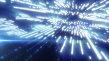 Abstract blue digital background with glowing light rays and streaks representing futuristic data flow video