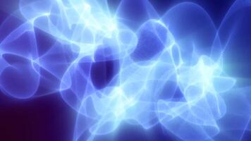leggero blu traslucido forme flusso senza intoppi attraverso un' buio sfondo, formatura un' raggiante etereo digitale onda struttura video