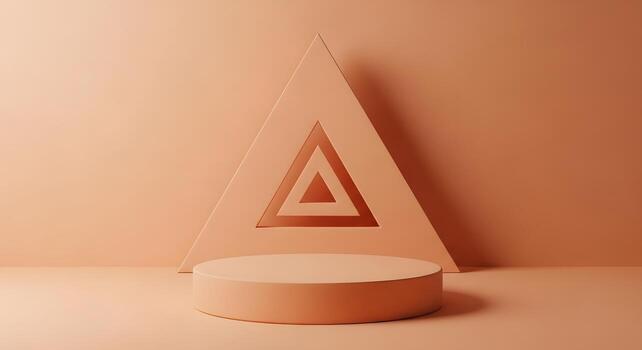 moderno geométrico monitor etapa con triangular elementos en suave melocotón foto