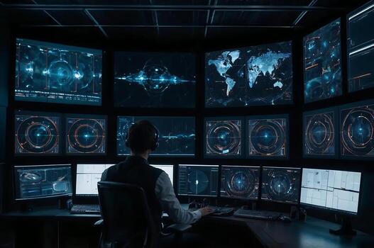 multiple screens displaying AI neural network visualization photo