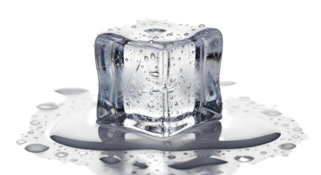 Ice cube melting isolated on white background in studio shot photo