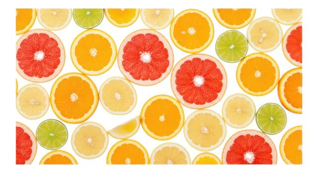 Assorted citrus fruit slices isolated on white background photo