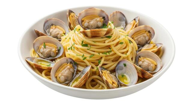 Spaghetti with clams isolated on white background photo