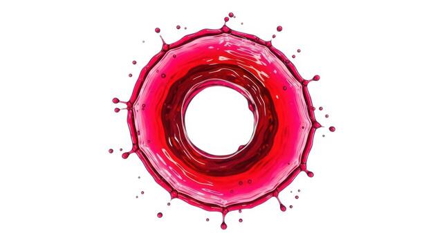 Red liquid splash in circular shape isolated on white background photo