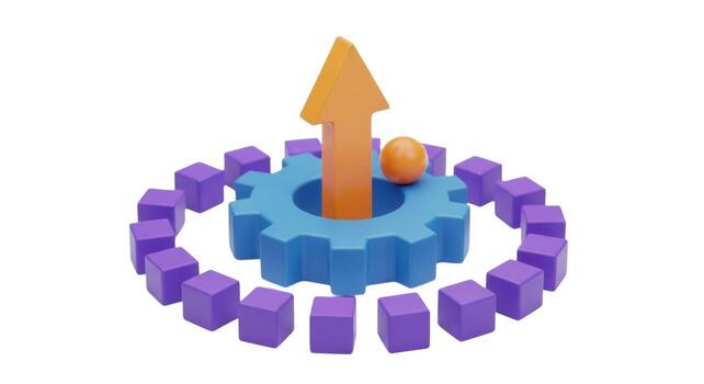 Abstract gear with arrow isolated on white background photo