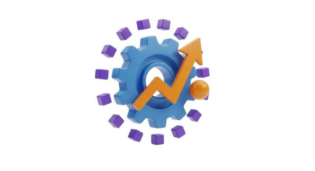 Gear with arrow pointing up symbolizing growth isolated on white background photo