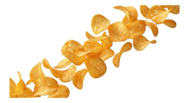 Pile of potato chips isolated on white background studio photo