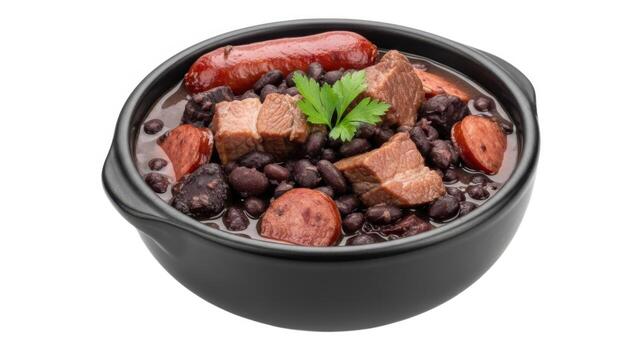 Brazilian feijoada in a bowl isolated on white background photo