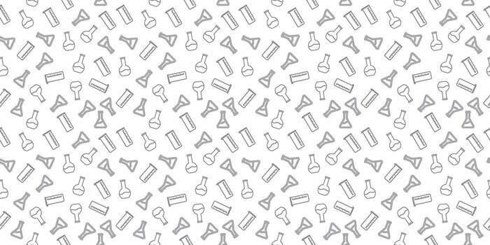 Doodle Science Lab Pattern. Hand Drawn Laboratory Glassware with Erlenmeyer Flask, Measuring Cylinder, and Volumetric Flask vector