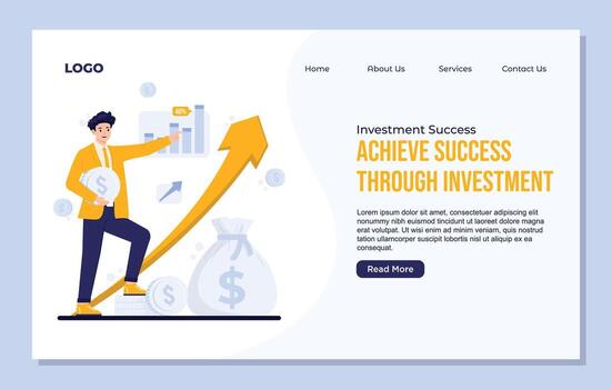 Flat design landing page template of Investment financial profit report management website and mobile website development. vector