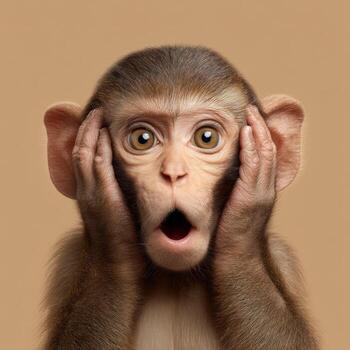 surprised monkey with playfulness, amusement, news photo