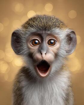 surprised monkey with cute, fun, playfulness photo