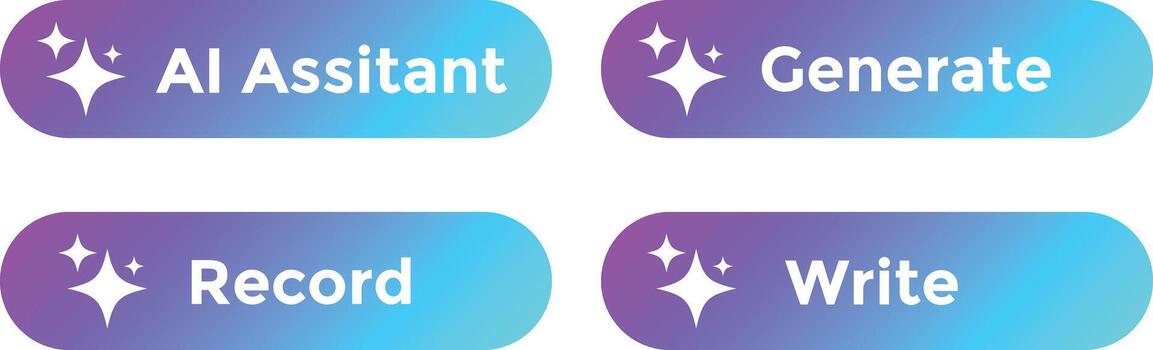 ai asistente botón. generar, grabar y escribir con ai. resumen brillante botón. chatbot asistente. web, neural red símbolo. representando tecnología y negocio. vector