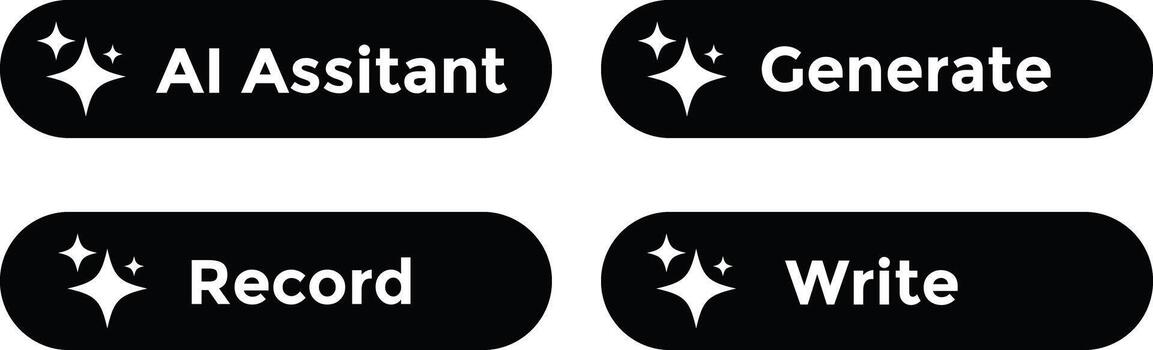 ai asistente botón. generar, grabar y escribir con ai. resumen brillante botón. chatbot asistente. web, neural red símbolo. representando tecnología y negocio vector