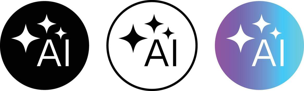 AI icon. Ai with sparkle star icons.. Tools for generate from text. Large data processing concept. Computer help assistant sign vector