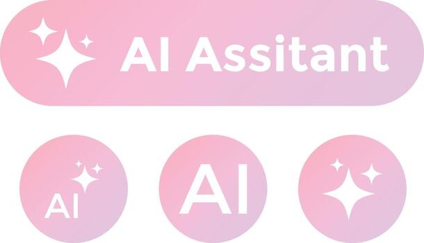 AI Assistant button. Machine learning text generator. magic sparkle stars symbol. Computer help assistant sign vector