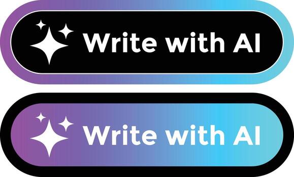 Write with ai button. Machine learning text generator. Rewrite artificial intelligence toggle. Generate tool design. Ai With stars icon vector