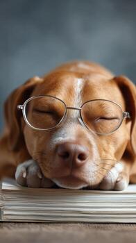 Smart dog sleeping with study, academic, class brown photo