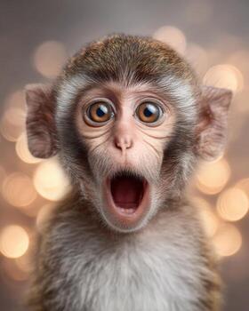 surprised monkey with amazement, monkey, comical photo
