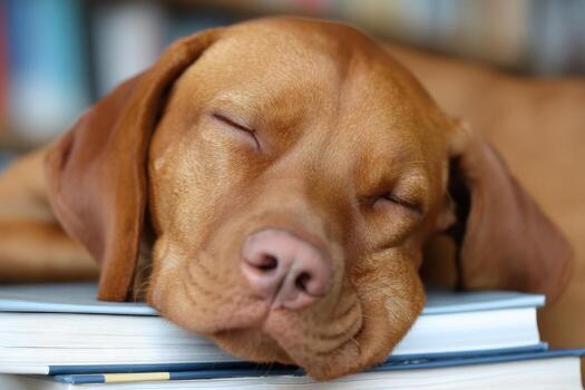 Smart dog sleeping with writer, library, smart photo