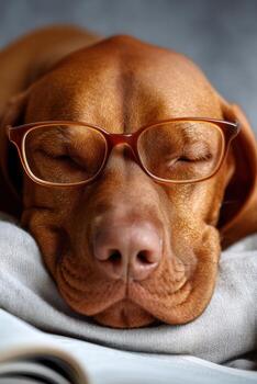 Smart dog sleeping with reading, abstract, homework photo