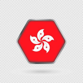 Hong Kong flag in a hexagon frame. vector