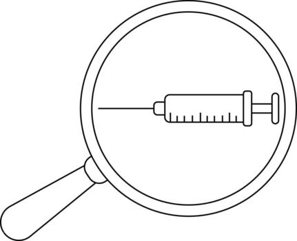 magnifying glass icon and injection icon with white background vector