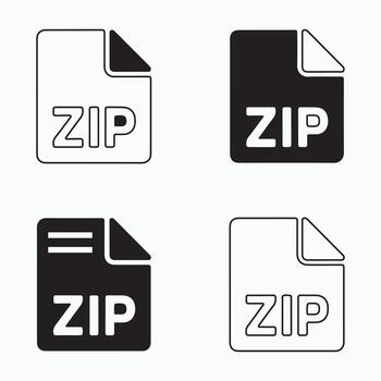 ZIP File Icon Solid Icons Compressed File Set vector