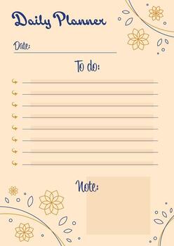 Elegant daily planner, a template for writing down tasks and reminders. Printable paper page. design of a checklist with elegant lines and flowers. vector