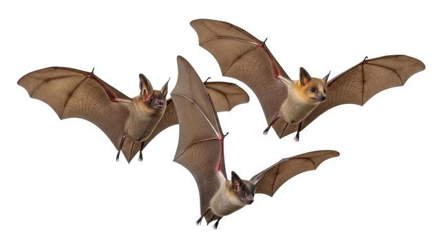 Three Bats in Flight Isolated on White Background. photo