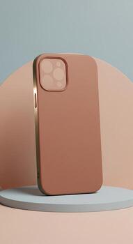 elegante teléfono caso en geométrico antecedentes. foto