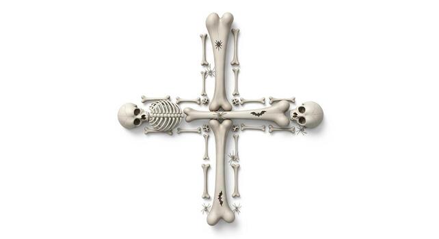 Spooky Bone Cross with Skulls Bats and Spiders. photo