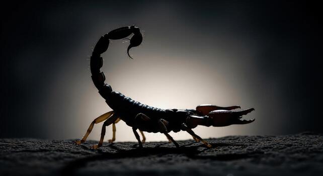 Silhouette of a Scorpion on Dark Background. photo