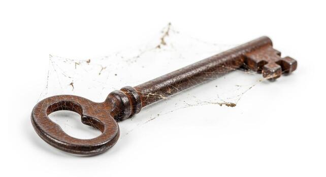 Rusty Key with Cobwebs. photo